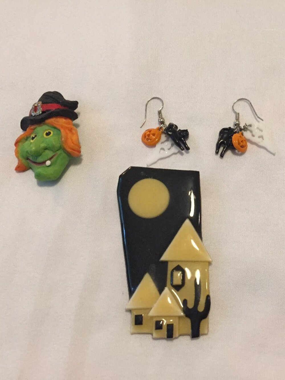 Halloween Jewelry Lot Pins, Witch, Earrings 4 Piece